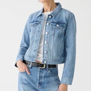 J Crew New Classic Denim Jean Jacket Medium Bianca Wash Faded Cropped Large